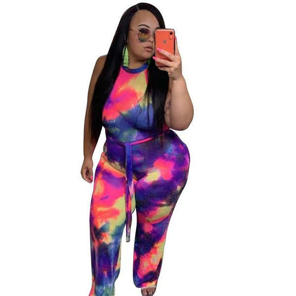 

women's jumpsuits & rompers summer womens and streetwear halter tie dye jumpsuit belt plus size wholesale drop, Black;white