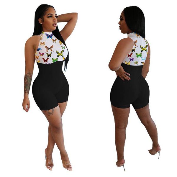 

butterfly print black rompers women jumpsuit biker shorts one peice club outfits off shoulder bodycon playsuit women's jumpsuits &, Black;white
