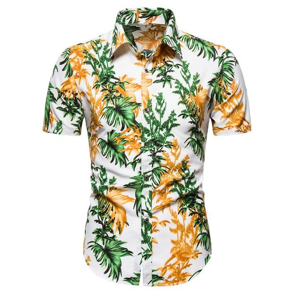 

men's casual shirts men short sleeve turn down collar printed tropical leaf pattern floral summer hawaiian comfortable #t2g, White;black