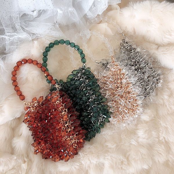

transparent hanging ring handmade new crystal white chain handbag net red bead bag