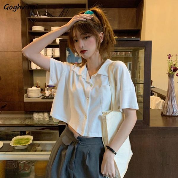 

women's blouses & shirts women summer short-sleeve turn-down-collar solid short womens korean style loose all-match slim trendy retro, White