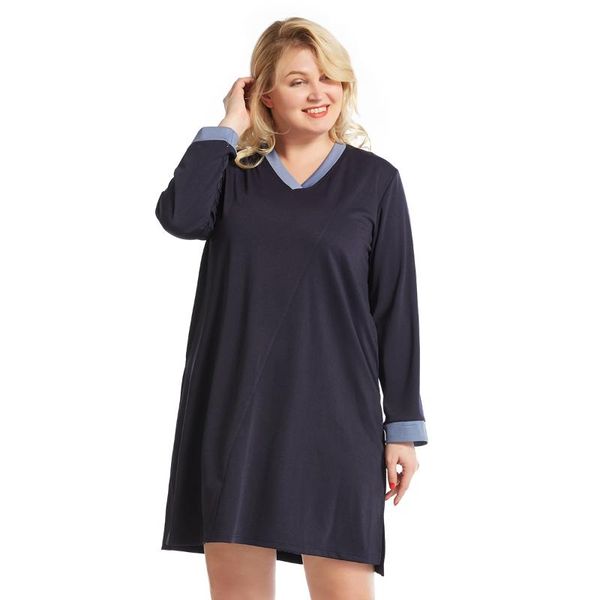 

plus size dresses women spring and autumn wear v-neck long sleeves patchwork two-color matching fat lady's loose casual plus-size xl-6x, Black