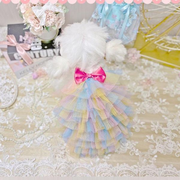 

dog apparel colorful bow lace dress vest pet products clothing for dogs cat chihuahua teddy puppy clothes