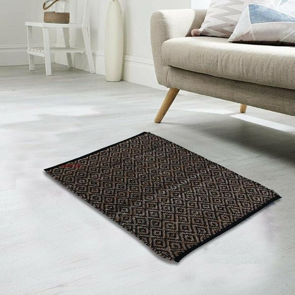 Teppich Teppich 100% natürlicher Jute -Baumwoll 2x3 Fuß handgewebte Flächenbodenmatte Teppich