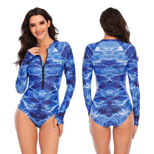 

one-piece suits one piece swimsuit padded long sleeve swimwear women bathing suit zipper retro high waist surfing swim female