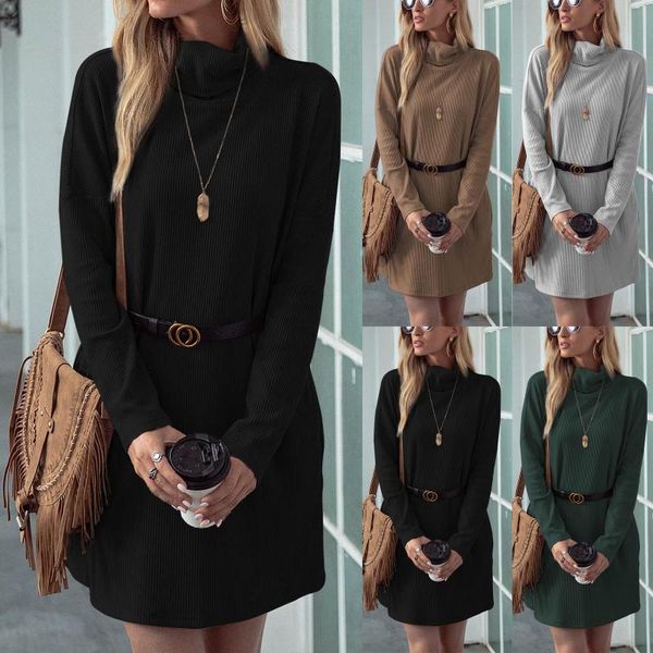 

casual dresses 2021 streetwear oversize long sweatshirt dress women solid sleeve sweater turtleneck pullover, Black;gray