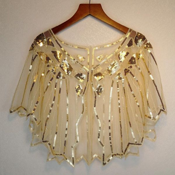 

wraps & jackets euro-american style sequins bridal shawls summer thin red black gold sequined dress, White