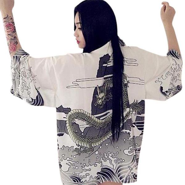 

women's jackets summer vintage novelty dragon waves printed chiffon sun protection shirt women clothing breathable outerwear, Black;brown