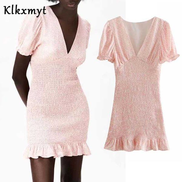 

klkxmyt za dress women summer v neck short sleeve mini dresses woman chic casual elastic slim party vestido 210527, Black;gray