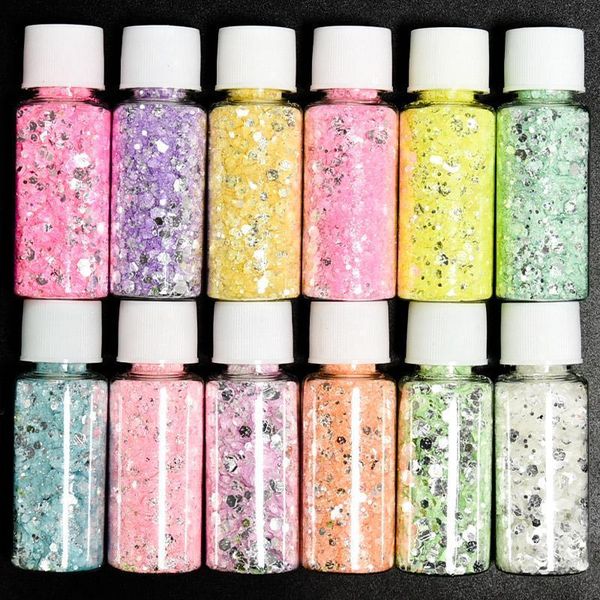 

1bottle nails art glitter mixed(1mm+2mm)3d hexagon shinny mirror flakes sparkly powder festival glitters h nail1, Silver;gold