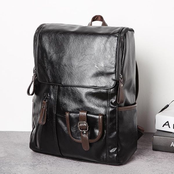 

backpack leisure double shoulder bag men student schoolbag leather fashion sports travel computer