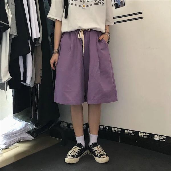 

women street clothes summer sport shorts harajuku high waist short pants solid lace size casual korean wide leg through punk dye women', White;black