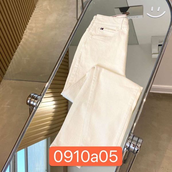 

autumn solid white pants elastic high waist casual simple nine point women, Blue