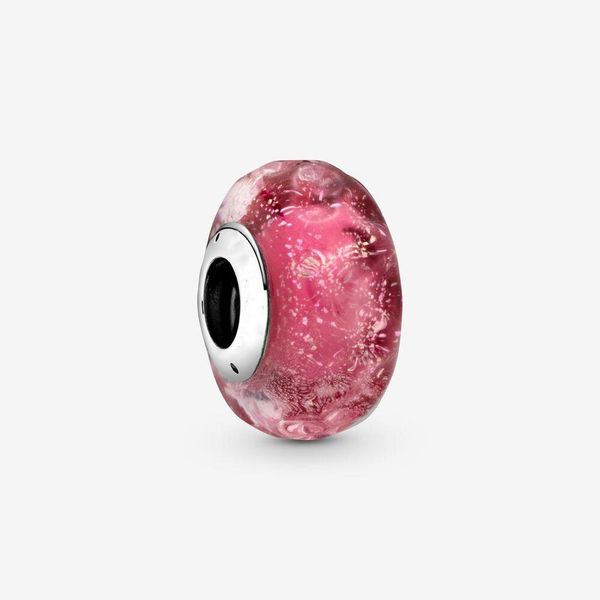 Otantik 925 Gümüş Boncuk Dalgalı Fantezi Pembe Murano Cam Charm Slayt Boncuk Charm Avrupa Pandora Stil Takı Bilezikler Murano Uyar