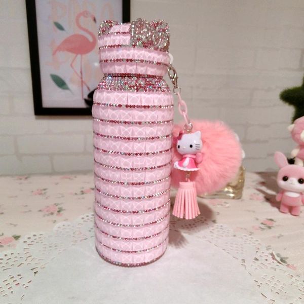 

water bottles creative cute kitty handmade diamond cartoon insulated mug stainless steel rhinestones thermo bottle helloo cup