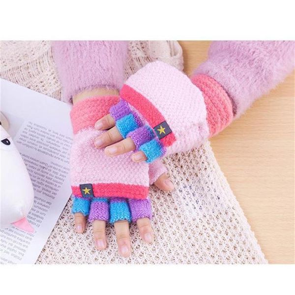 

five fingers gloves children' half fingerless dual purpose colorful cute fashion items outdoor gift warm riding winter a4, Blue;gray