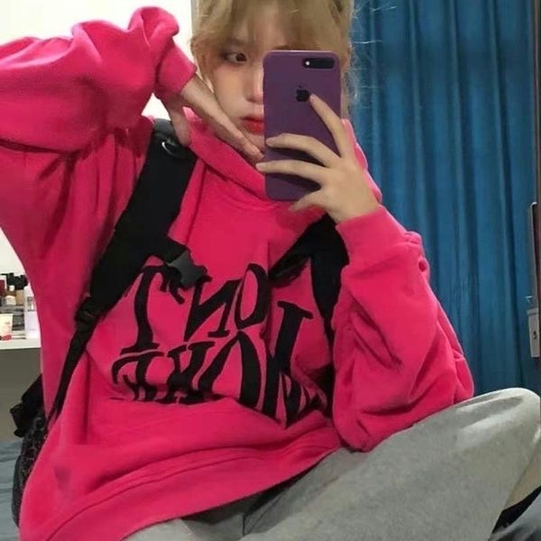 

rose red letter sweater women's spring and autumn 2021 new korean loose ins tide brand thin hooded jacket, Black