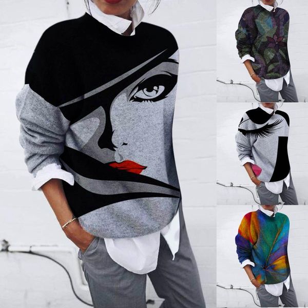 

women's sweaters fashion autumn oversize hipster casual pullover women loose sweater eye abstract painting print blouse jumper chemise, White;black