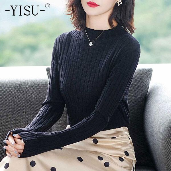 

women winter sweater half turtleneck solid color 100%wool casual simplicity loose knitted pullover warm jumper women's sweaters, White;black