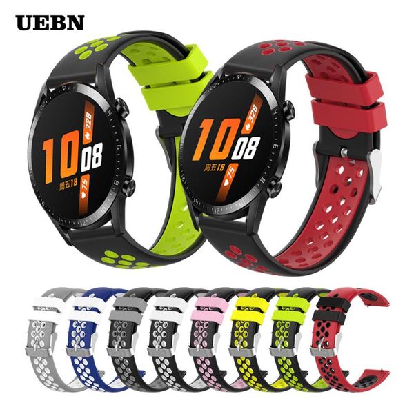 

watch bands uebn silicone 20mm 22mm replacement breathable band for huawei gt 2 42mm 46mm strap honor magic 2e watchbands, Black;brown