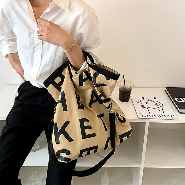 

shoulder bags fashion women's canvas vintage large capacity shopping handbags printed letters crossbody pack ins tote bag bolsos