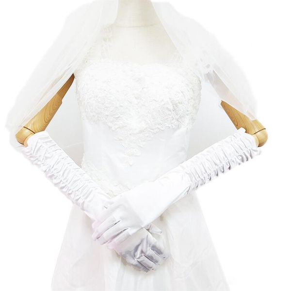 

long satin elegant for bride bridal wedding gloves women finger gants mariage supplies red black pink blue purple, Blue;gray