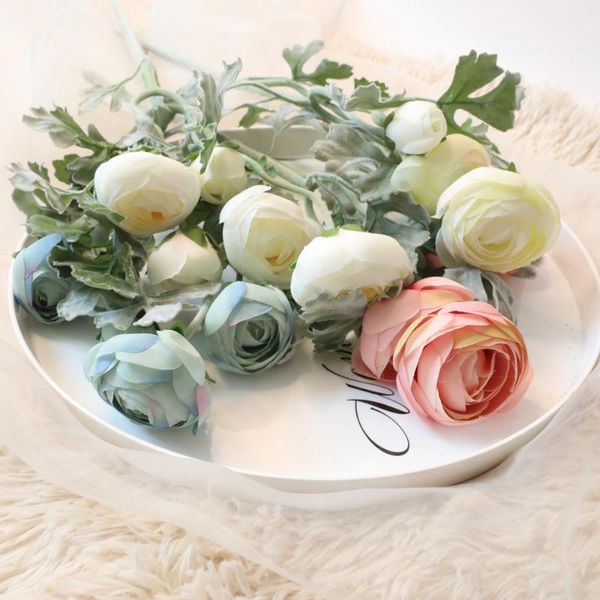 

decorative flowers & wreaths 4pc 5 heads single artificial flower pink rose branch wedding bouquet silk fake for home decoration accessories