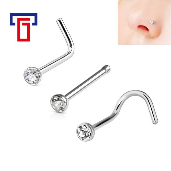 

g23 titanium alloy diamond rhinestone 5-7 s-rod l-rod nose curved nail straight puncture jewelry