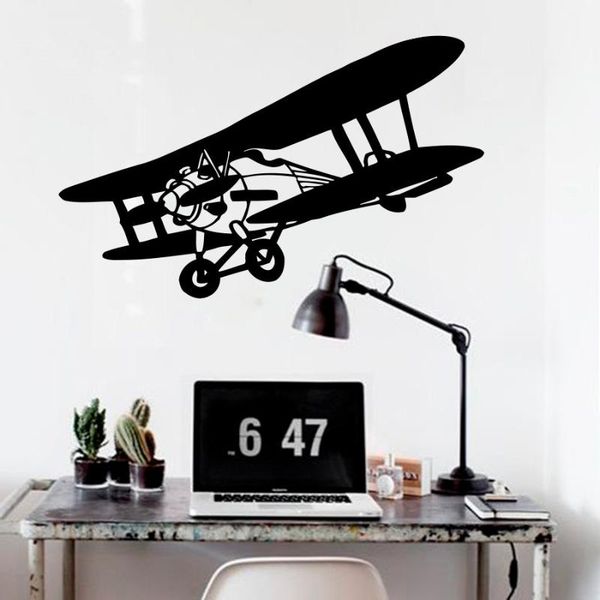 

wall stickers art sticker biplane airplane sky flight baby boys design living room plane murals diy home decor w-68