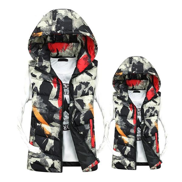 

women's vests women streetwear vest autumn winter sleeveless zipper hooded waistcoat female parkts fashion printed warm short coats, Black;white