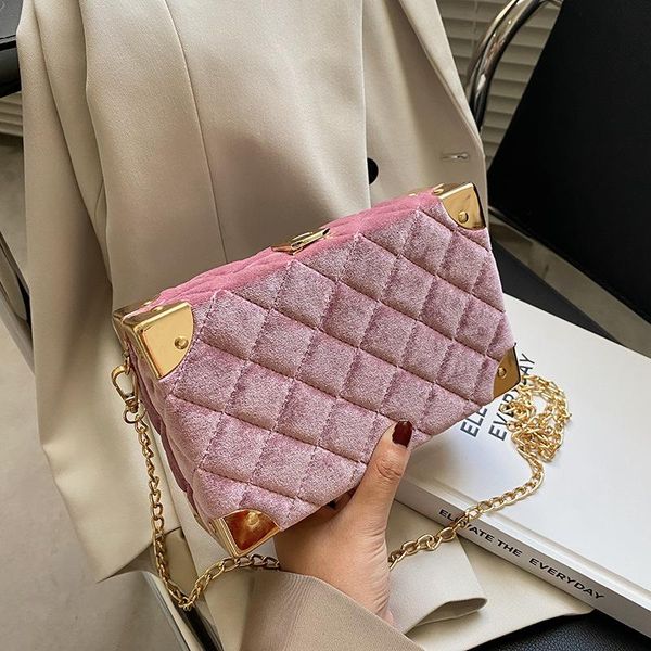 

shoulder bags axzspdy gold velvet small square diamond chain embroidery women's bag classic luxury women brand handbags