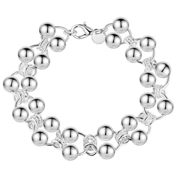 

link, chain 8mm beaded bracelet fashion jewelry silver plated ab042, Black