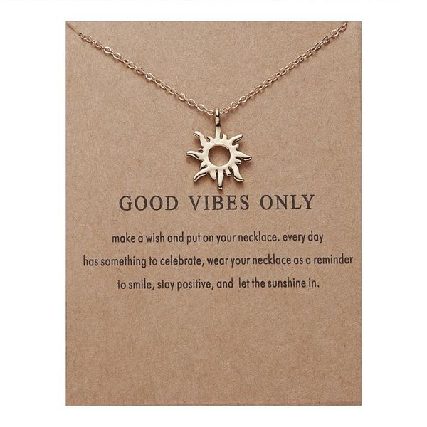 

chains rinhoo fashion sun pendant short necklace gold color alloy wish card jewelry for women birthday gifts, Silver