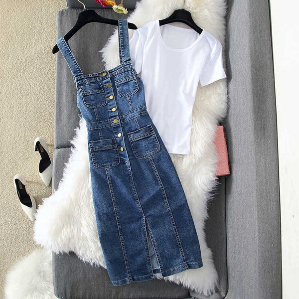 

casual dresses spring summer women denim sun set blue slim sunspender jeans a-line split party es vestidos 164 zvf8, Black;gray