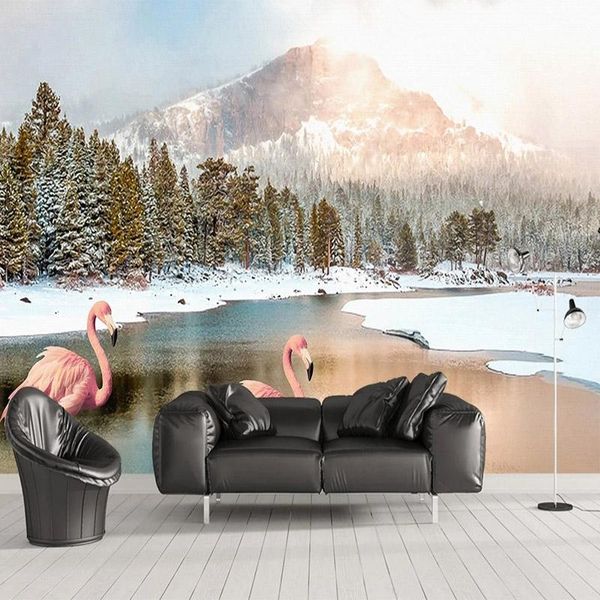 

wallpapers custom mural wallpaper nordic flamingo landscape background wall painting living room dining home decor papel de parede 3 d