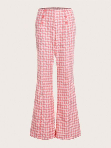 

houndstooth print high waist flare leg pants g6gh#, Black;white