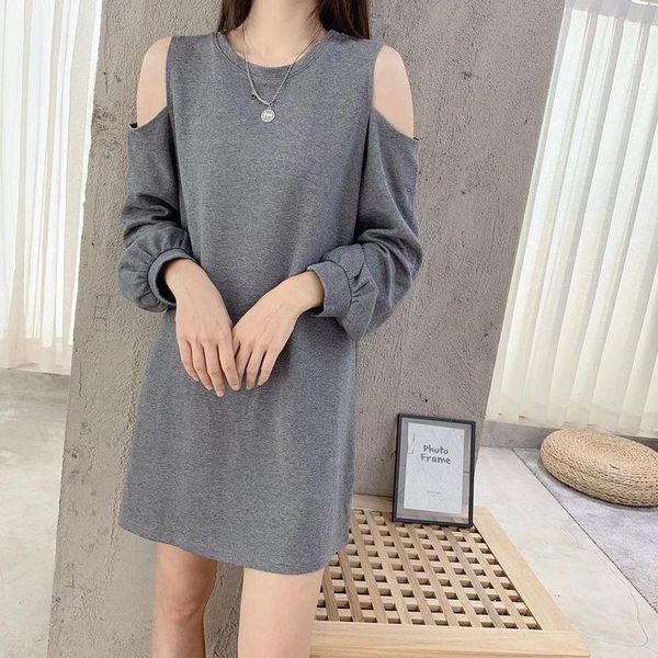 

casual dresses long sleeve dress female spring autumn all-match elegant trendy office n style simple streetwear hollow out retro, Black;gray