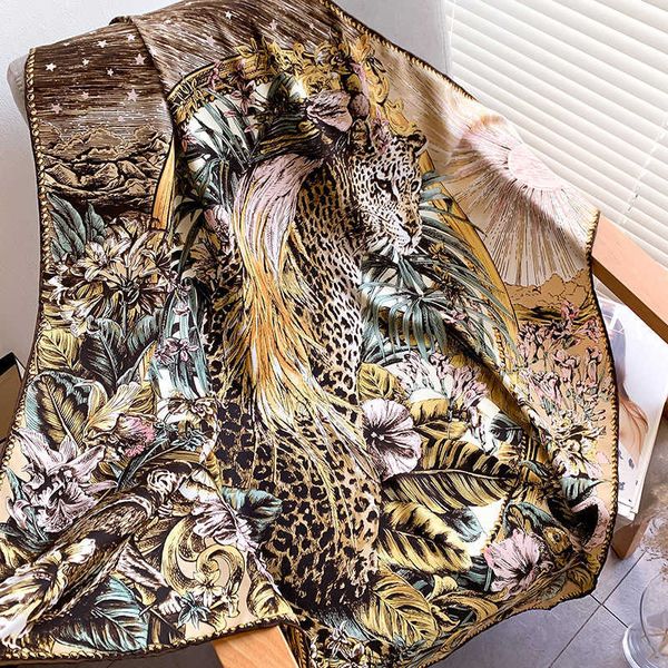 

designer square silk scarf 90*90cm foulard en soie sac silk scarf hand rolled edges animal print scarves q0828, Blue;gray