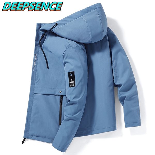 

spring autumn fashion jacket men kroean loose fit with hood zipper pockets solid color streetwear ins super fire jacktes 210811, Black;brown
