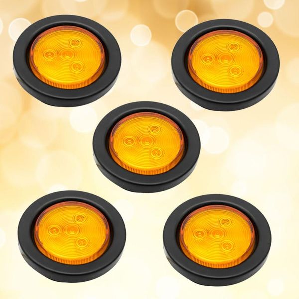 

emergency lights 5 pcs 2 inch 12v 4 leds round side marker indicator lamps for truck trailer caravan (yellow)