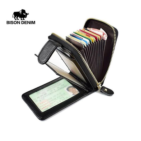 

genuine leather wallets organ zipper coin pocket purses id holder cover driver license bag w9530, Red;black