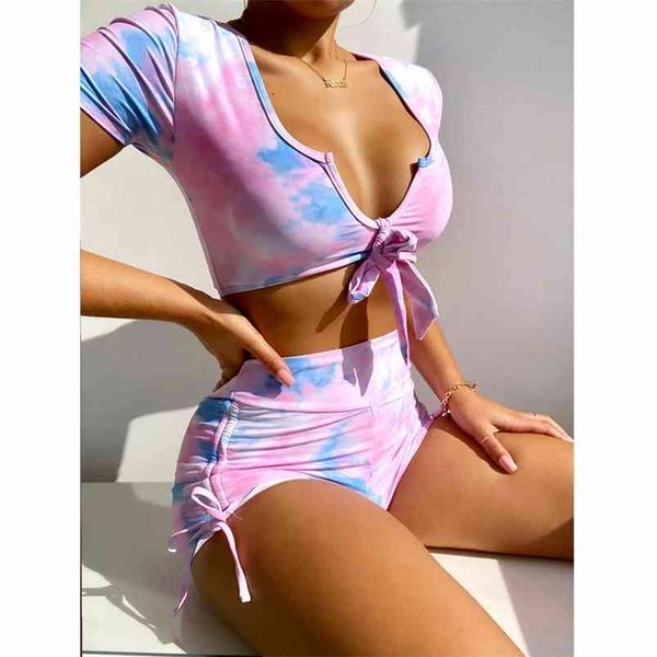 

tankini high waist bikinis women swimsuit swimwear female tie dye brazilian bikini set bather biquini bathing suit 210629, White;black