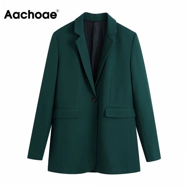 

aachoae notched neck vintage office blazer suits single breasted elegant ladies outwear long sleeve solid blazer female 210413, White;black