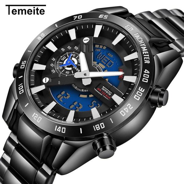 

wristwatches temeite quartz male watch luxury golden black stainless steel strap big dial military wrist watches relogio masculino, Slivery;brown