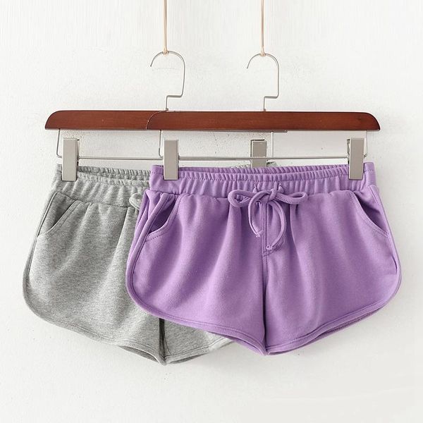 

summer casual terry cotton home shorts women wide leg mini drawstring pocket solid color women's, White;black