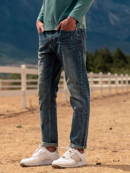 

men slant pocket ripped jeans l2ss#, Blue