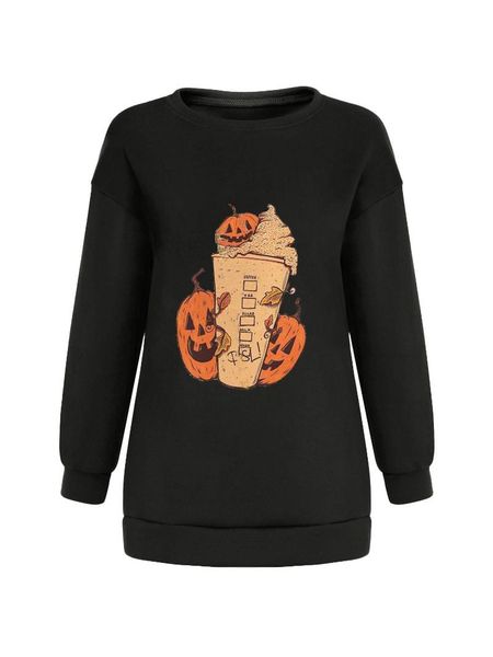 

women's hoodies & sweatshirts women halloween sweatshirt pumpkin skeleton print round-neck long sleeves pullover shirt for girls black