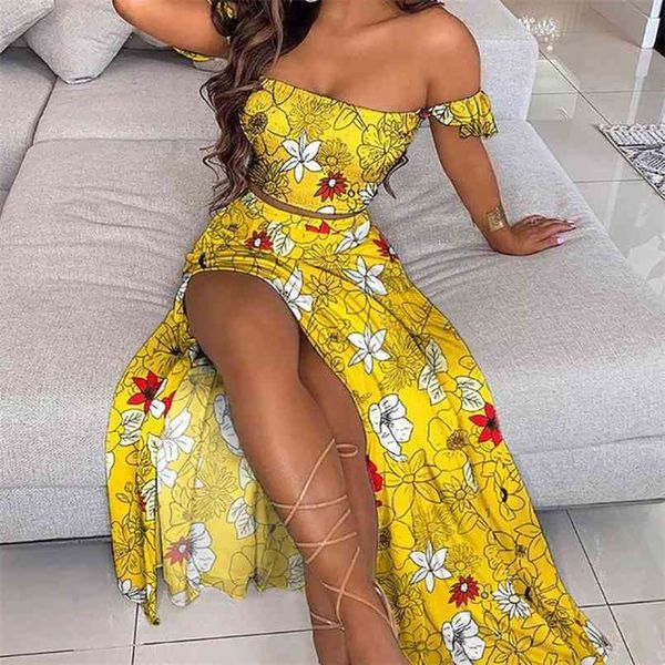 

womens long dress summer slash neck boho maxi casual party ladies bohemian beach holiday 2 piece sets sundress 210525, White