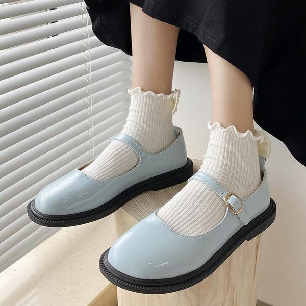 

dress shoes blue pu leather for women fashion buckle low heel mary janes woman comfortable pumps ladies 2021, Black