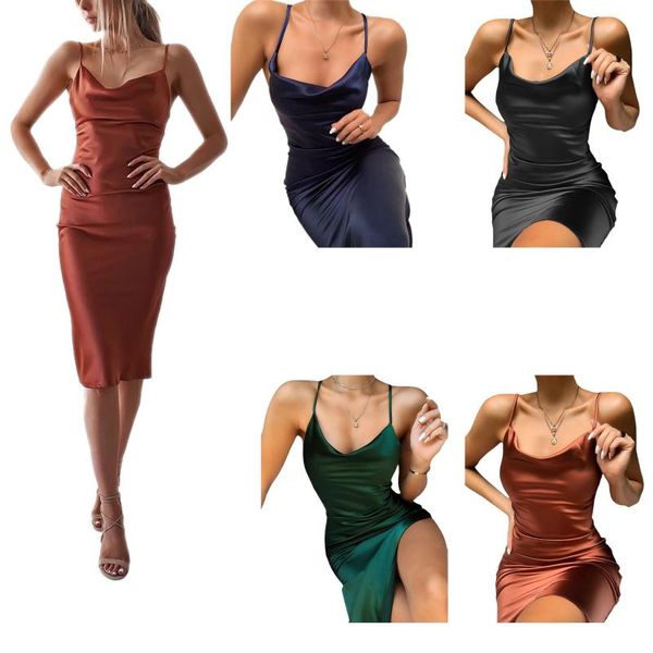 

casual dresses women sleeveless split dress fashion solid color party for ladies female, Black;gray